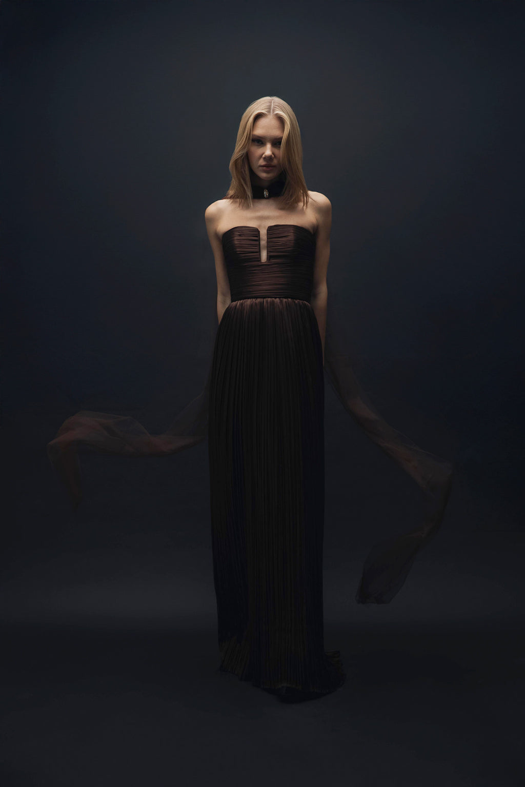 Bello – Kahverengi Drape Detaylı Uzun Elbise