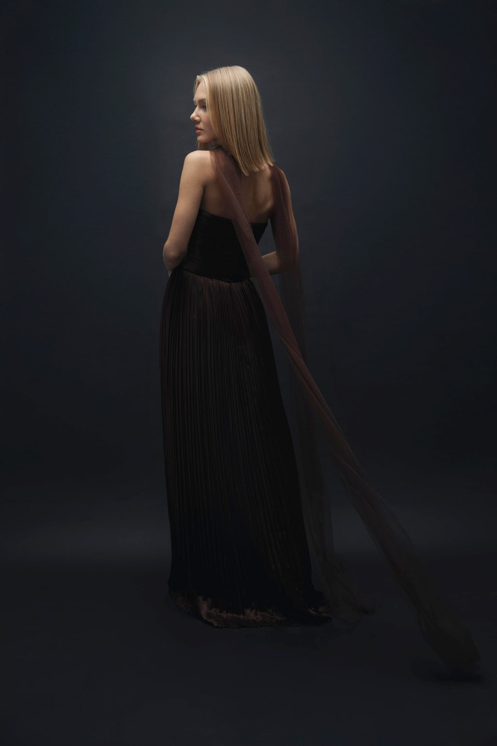Bello – Kahverengi Drape Detaylı Uzun Elbise