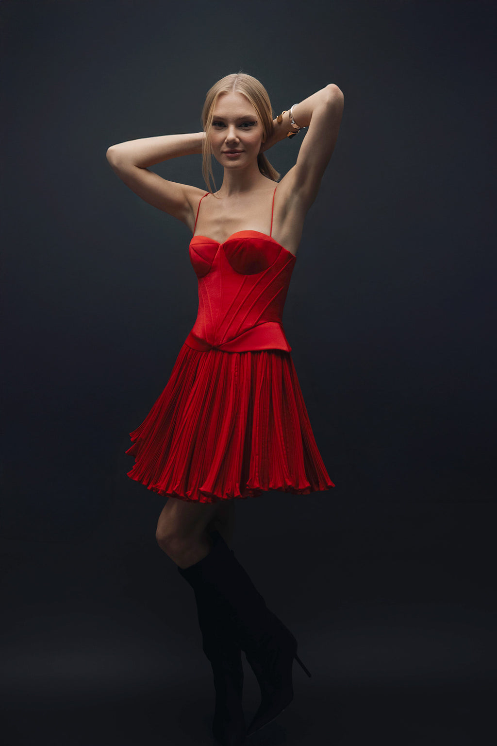 Carmine – Drape Detaylı Krep Şifon Mini Etek