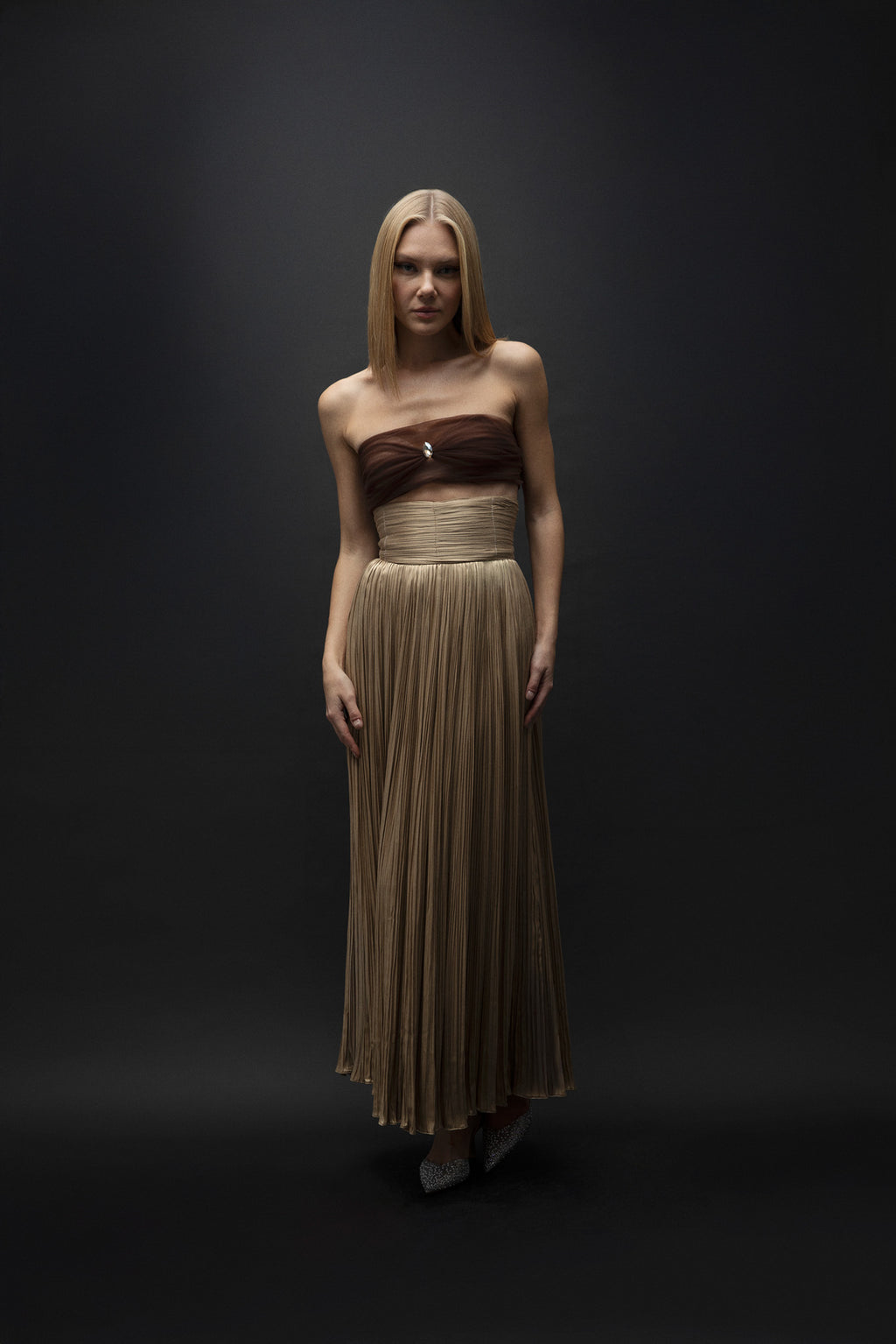Sols – Drape Detaylı Kalın Korsajlı Midi Etek