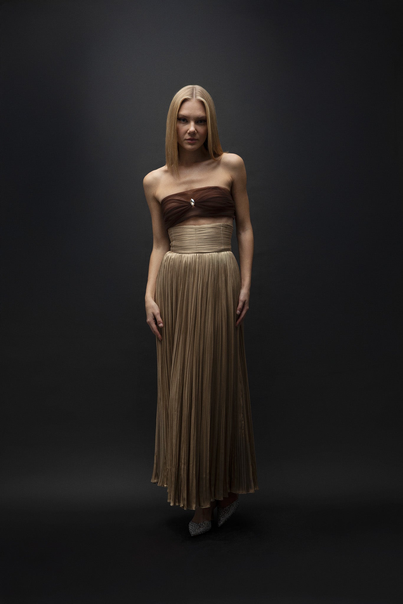 Sols – Drape Detaylı Kalın Korsajlı Midi Etek