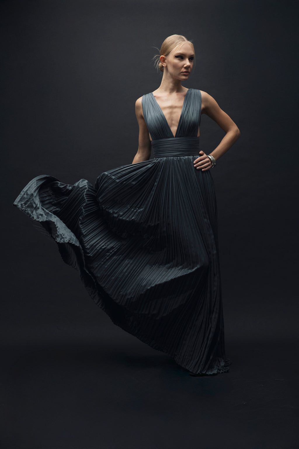 Cendre – Drape Detaylı Uzun Elbise