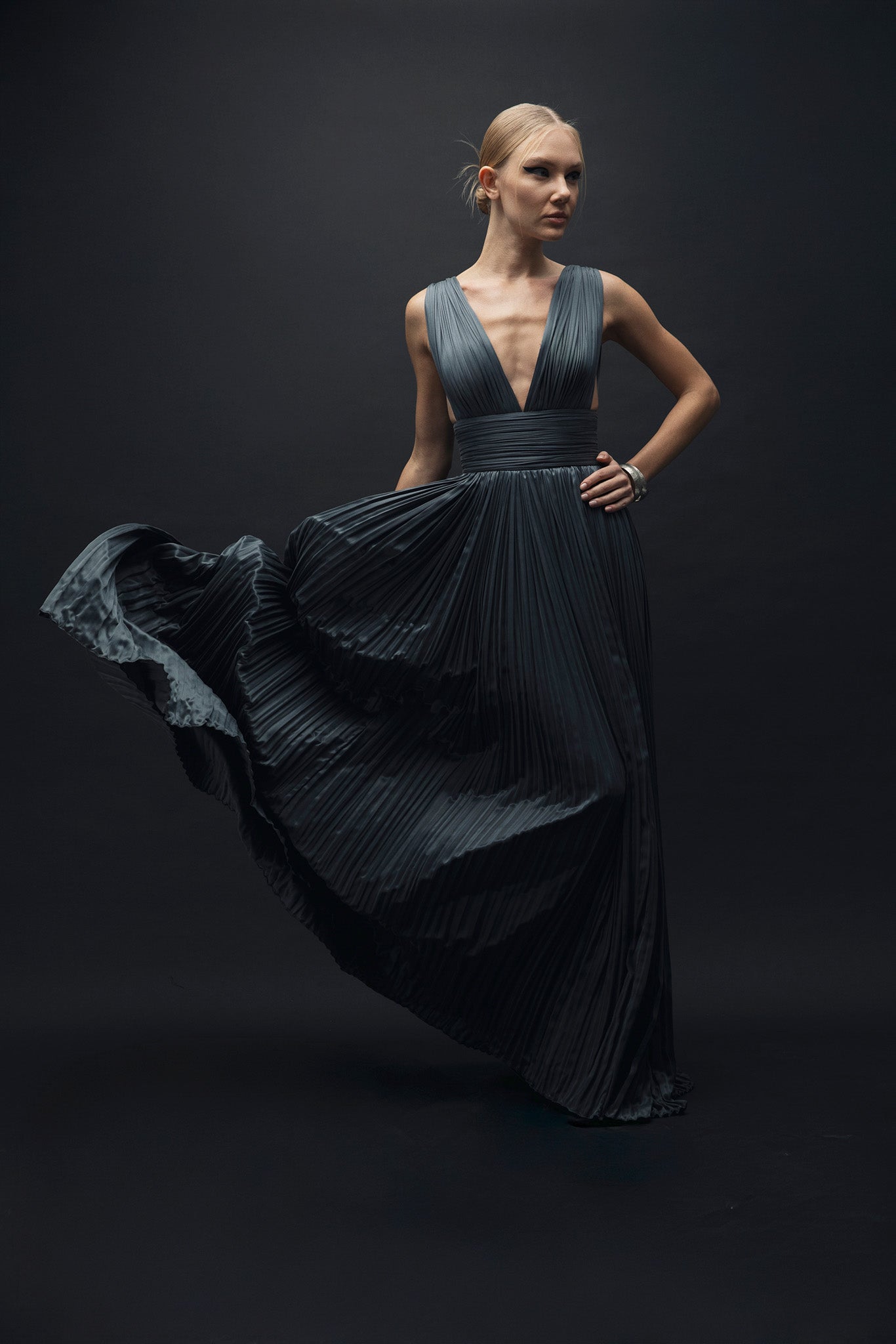 Cendre – Drape Detaylı Uzun Elbise
