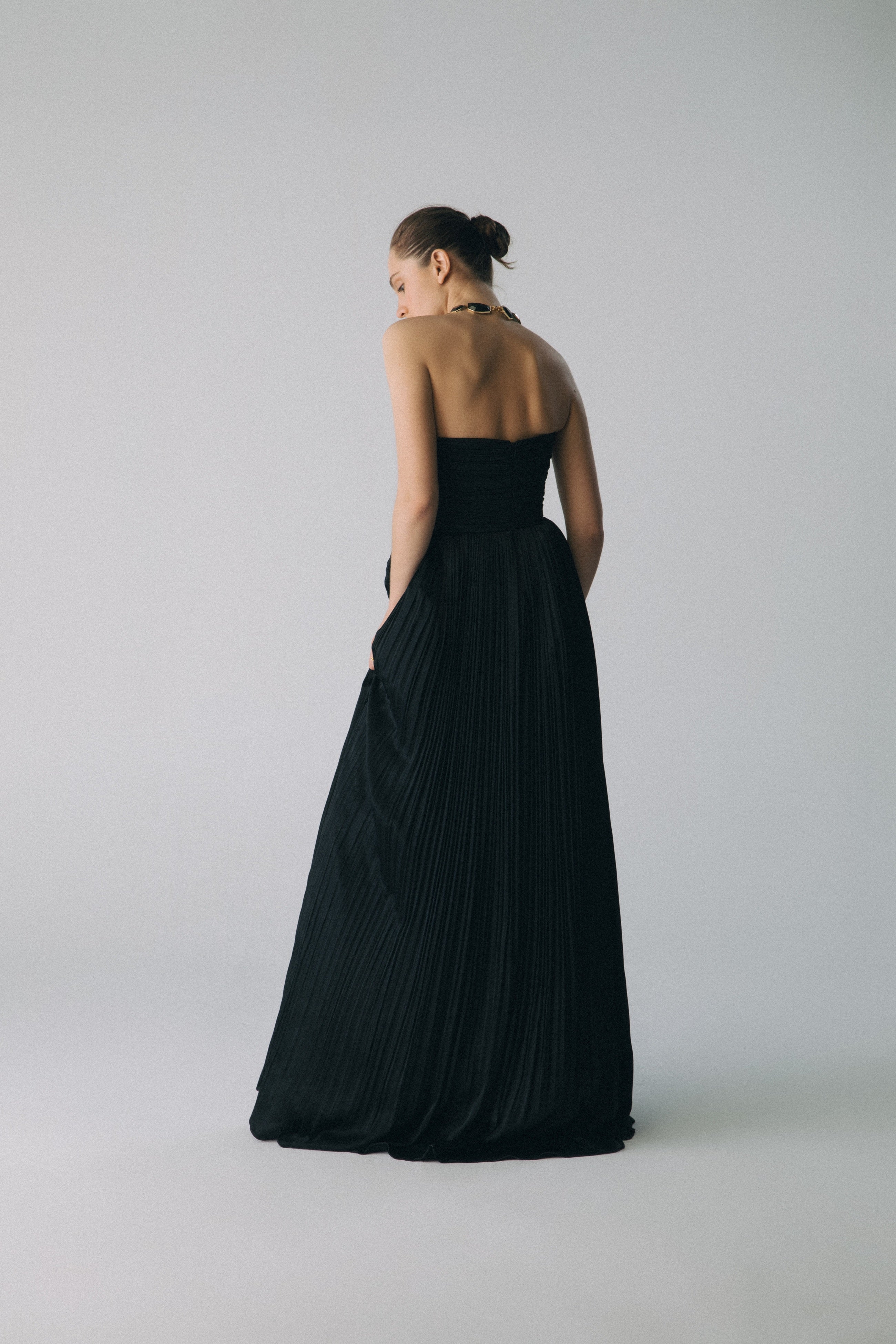 SIA – Drape Detaylı Straplez Uzun Elbise